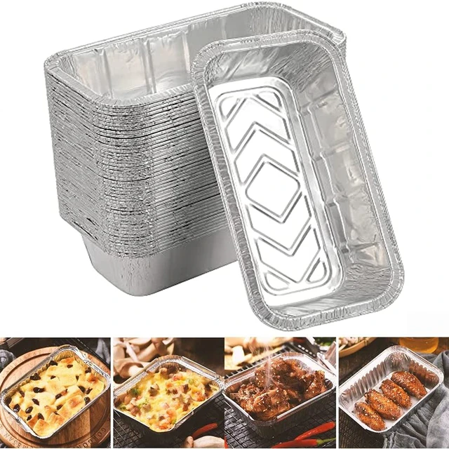 10Pcs Disposable Aluminum Foil Pans Grill Catch Tray Food Containers  Rectangle Take-out Lunch Box Kitchen Supplies BBQ Accessory - AliExpress