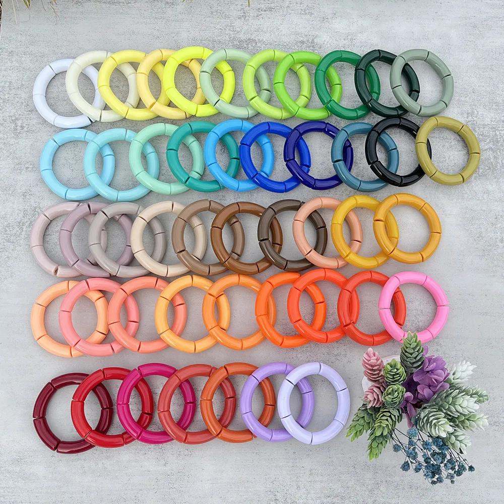 FishSheep Trendy Colorful Acrylic Bamboo Bracelets For Women Bohemian Stretched Tube Beads Cuff Bracelets Bangles 2022 Jewelry - Image 2