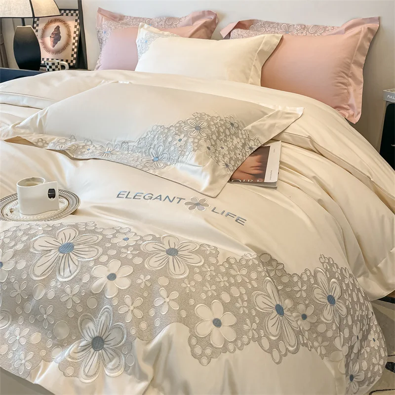 

Class A luxury 100 long-staple cotton bed four-piece cotton double-stranded quilt cover embroidered bed linen