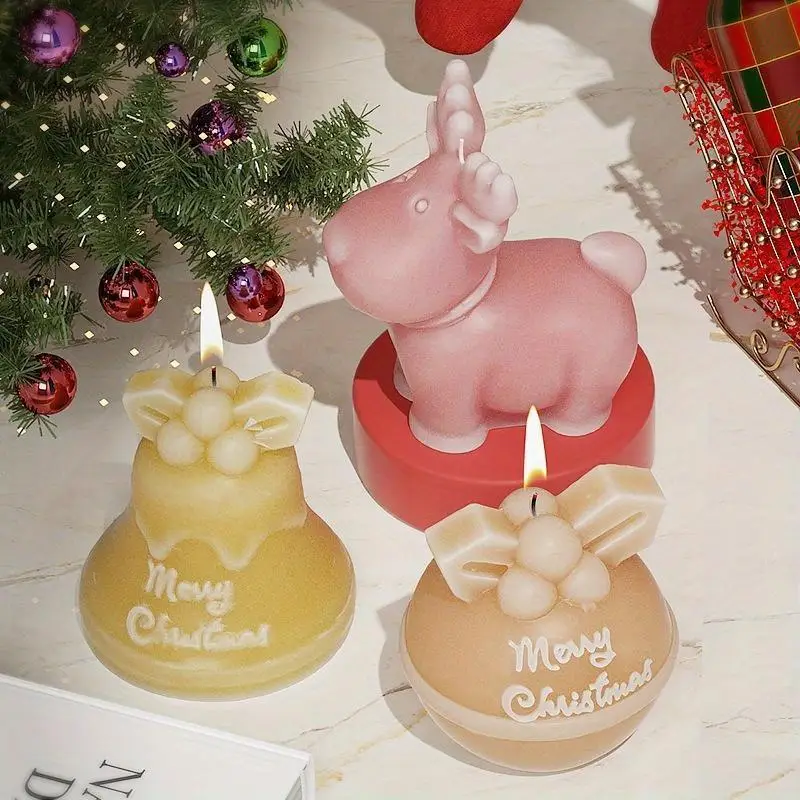 Christmas Snowman Socks Elk Bell Silicone Mold Christmas Pendant Gypsum Mold DIY Christmas Aromatherapy Candle 3D Silicone Mold