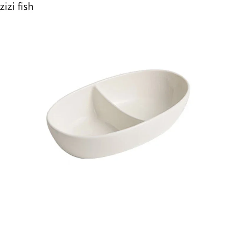 Pure White Ceramic Double Grid Plate Sauce Vinegar Seasoning Plate Appetizer Snack Plates Restaurant Creative Tableware