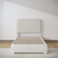 Twin Size Bed Frame with Headboard, Modern Style, Soft Rounded Corners, Boucle Upholstered Platform Bed Frame 1