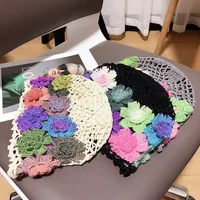 Spring and Summer New Style Literary and Artistic Colorful Flowers Hollow Baotou Cap Female Sweet Fashion Knitting Wool Cap Melo 2