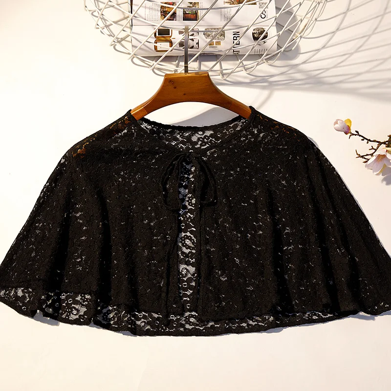 Spring Summer Retro Lace Shawl Women Stand Collar Cape Cloak With Cheongsam