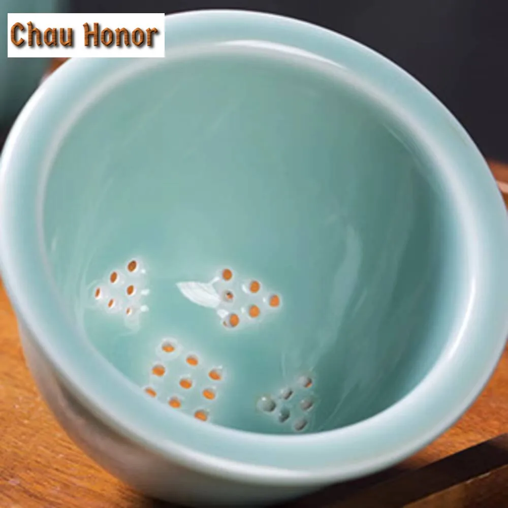 300ml Longquan Celadon Office Mug with Lid Conference Water Jug with Filter Tea Water Separation Ceramic Soaking Cup Gift