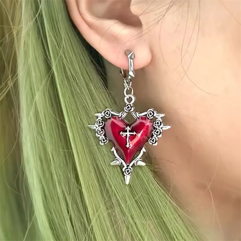 Gothic Dorn Ohrringe für Frauen Mädchen Cosplay Schmuck Kreuz Herz Tropfen Ohrringe Niet Ohr Tropfen Goth Zubehör Ohr Ringe – Detail 5