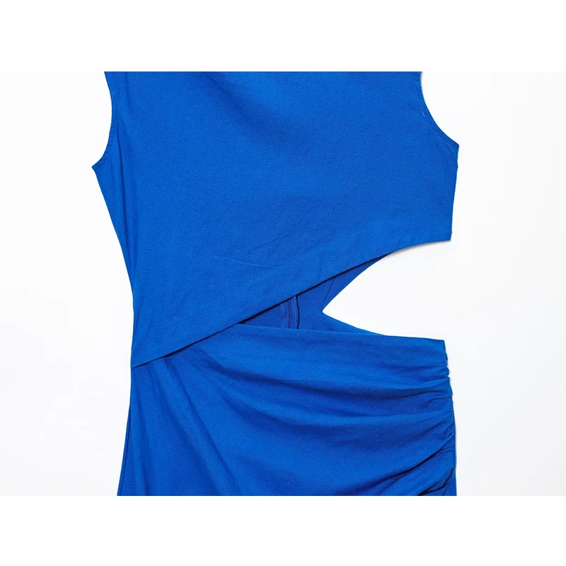 Elegant Bodycon Dress Hollow Out Long Dresses Women 2025 Summer Fashion Romantic Blue Minimalist Sleeveless Midi Dress ﻿