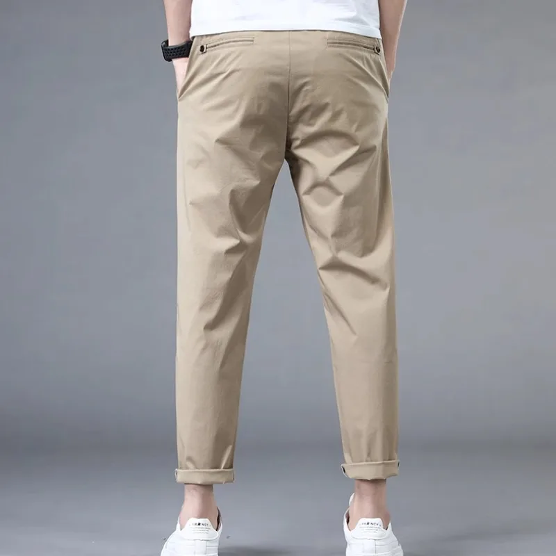 Spring and Autumn Men's High Waist Button Zipper Pocket Solid Color Halen 9/4 Trousers Vacation Fashion Office Lady Casual Pants