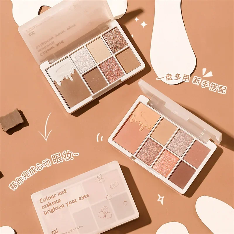 7Color Eyeshadow Palette Pearlescent Matte Nude Milk Coffee Earth Color Daily Versatile Eyeshadow xixi Oatmeal Milk Tea Chestnut