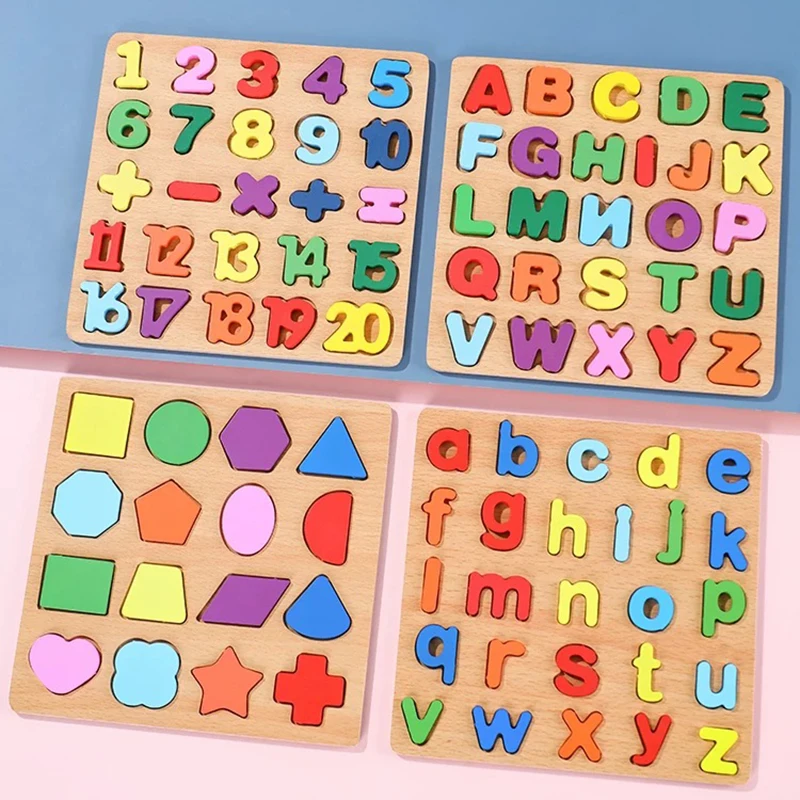 Wooden Puzzles Montessori 3D Alphabet Letters Number Matching Game Baby Kids Toys Education Learning For Children 2 to 4 Year