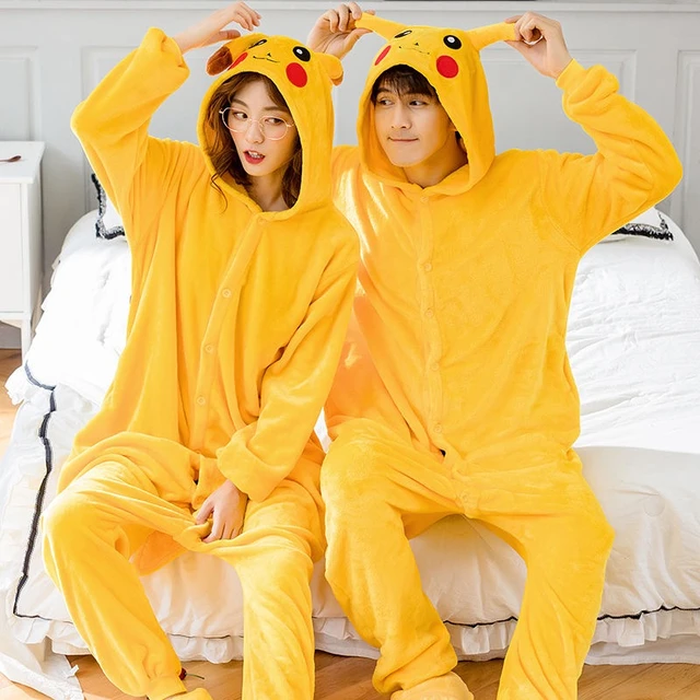 Pijama Fantasia Kigurumi Pikachu Macacão com Capuz Unissex