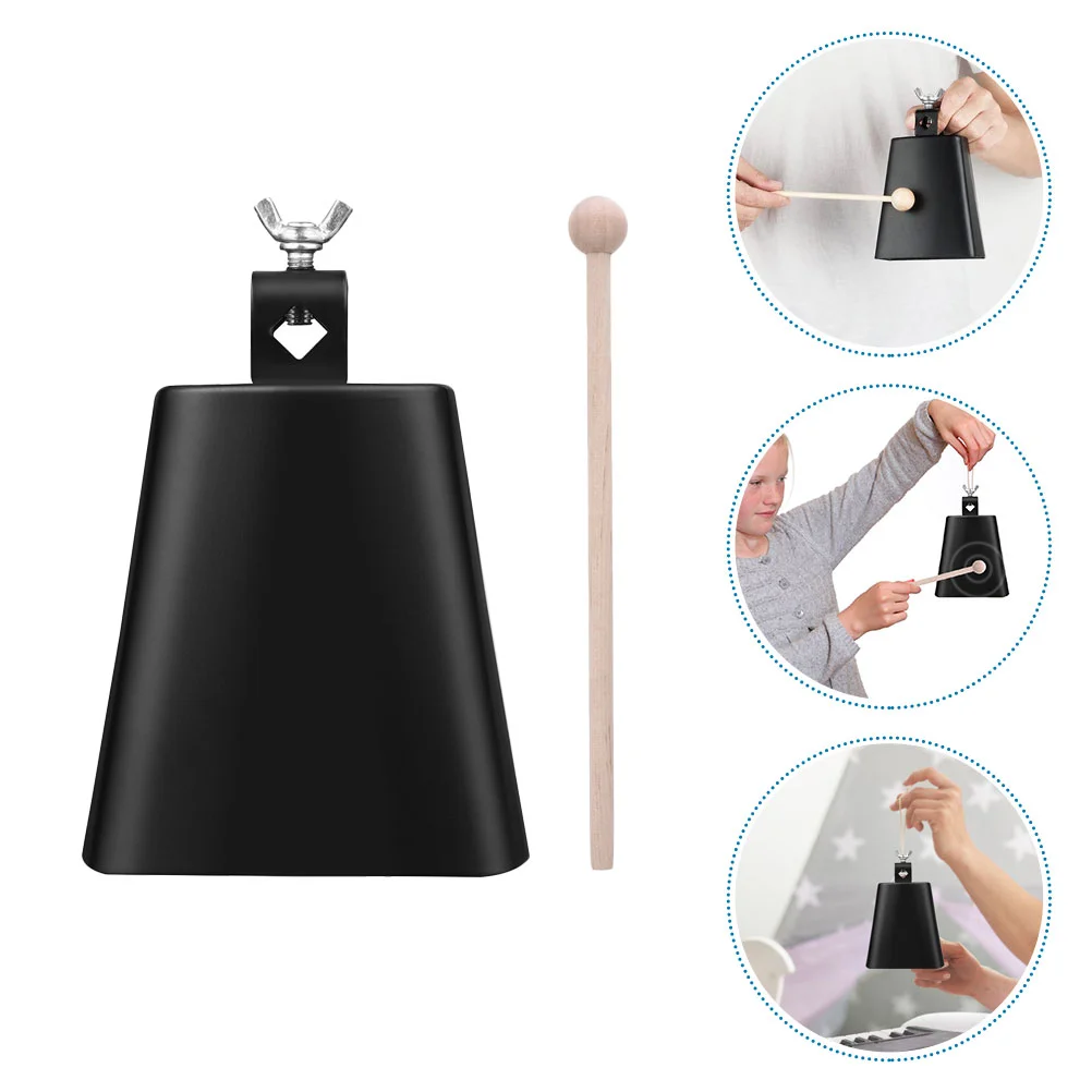 

Black Cowbell Noise Maker with Stick Musical Instrument Accessories Small Percussion Drum Accessory Practical Instruments
