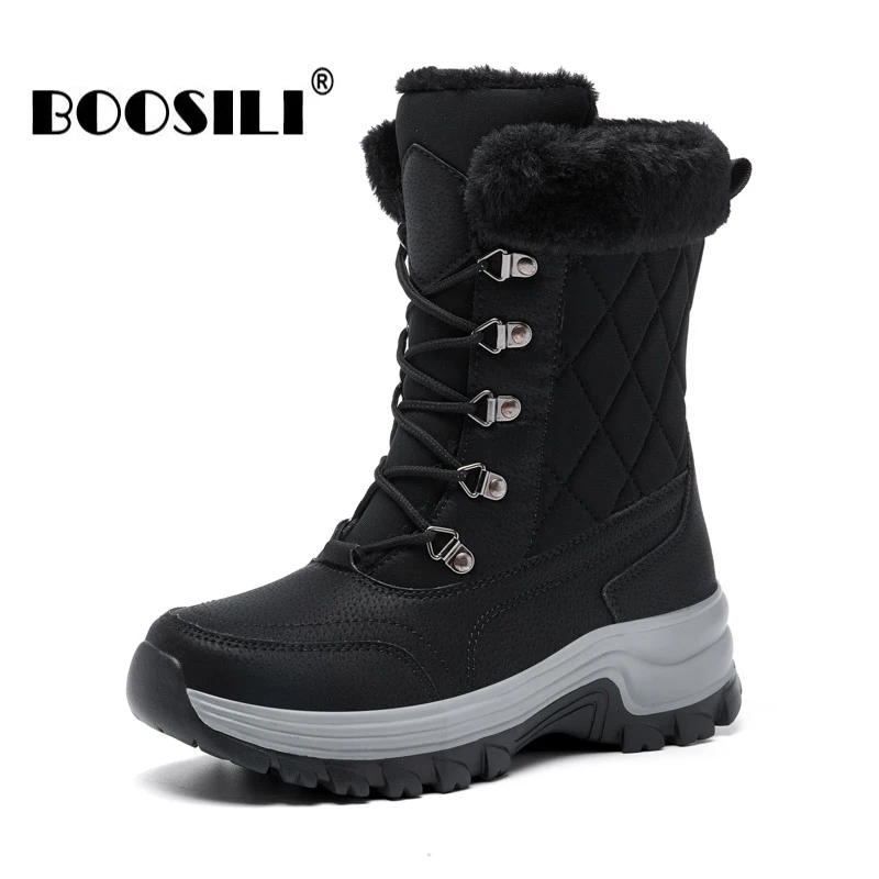 

THICKENING Keep Warm Shoes Plush Womens Style Fashion Middle Barrel Antiskid Bottom Waterproof Snow Boots