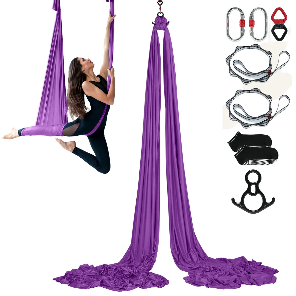 SucceBuy 8.7/11Yards Aerial Yoga Hammock & Swing Yoga Starter Kit Aerial Silk Fabric Yoga Strap Accessory to  All Levels Fitness