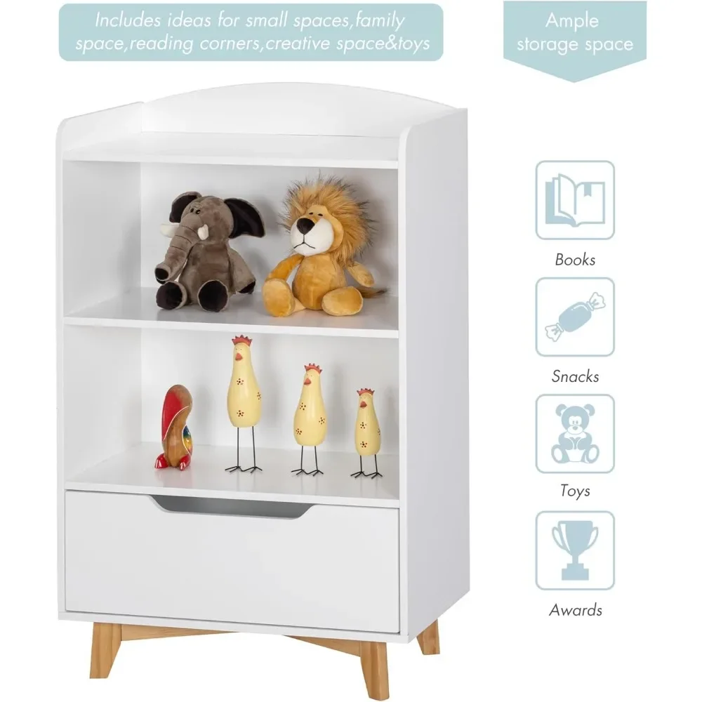 kids Bookshelf,Wood Kids Toy Storage Organizer, Children's Bookcases with Storage and Drawer for Playroom,Bedroom,Nursery School