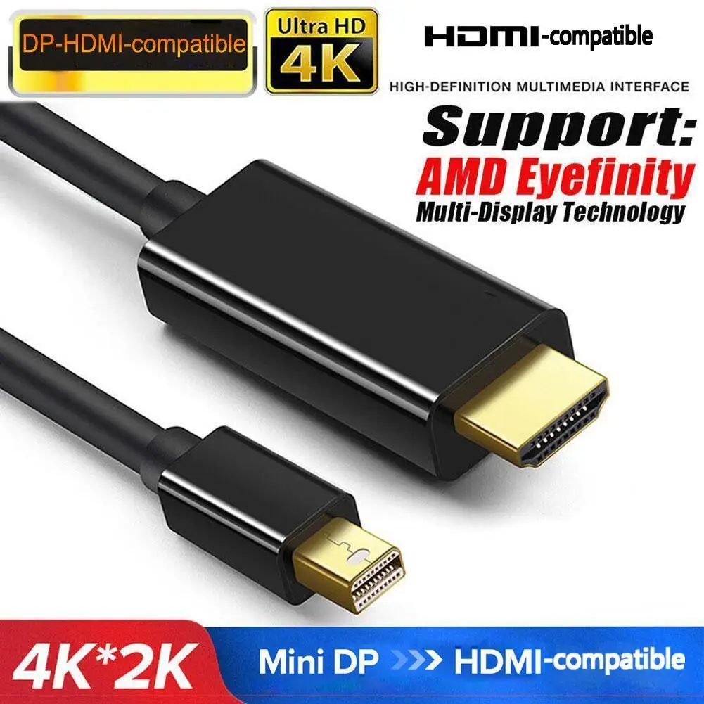 1.8M Mini DP Display Port Thunderbolt 2 To HDMI-compatible Cable Pro Adapter Plated Gold for Macbook Mini IMac