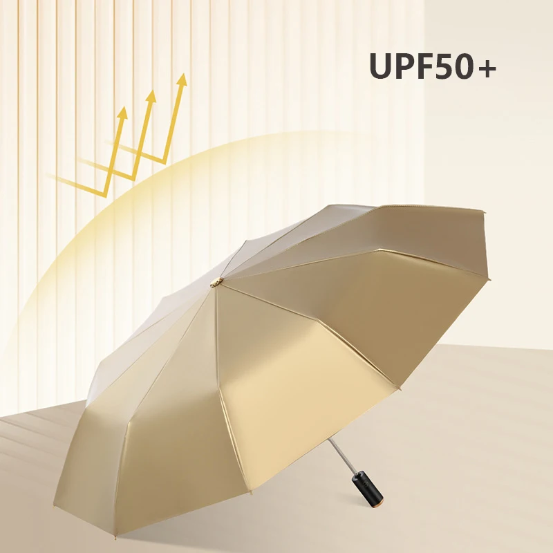 Automatic Umbrella Sun Female Golden UV Protection 10Bones Strong Parasol Umbrella For Girl Windproof Folding For Gift