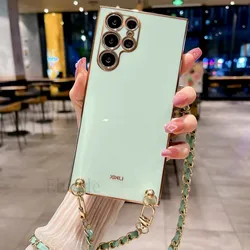 Plating Metal PU Leather Crossbody Lanyard Strap Case - Mi 17 Pro Max (Mint Green)