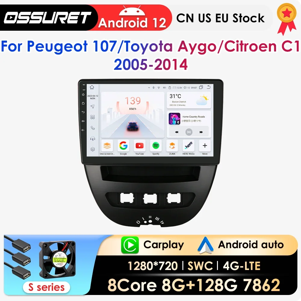 Android Radio Carplay Car Radio for Toyota Aygo/Peugeot 107/Citroen C1