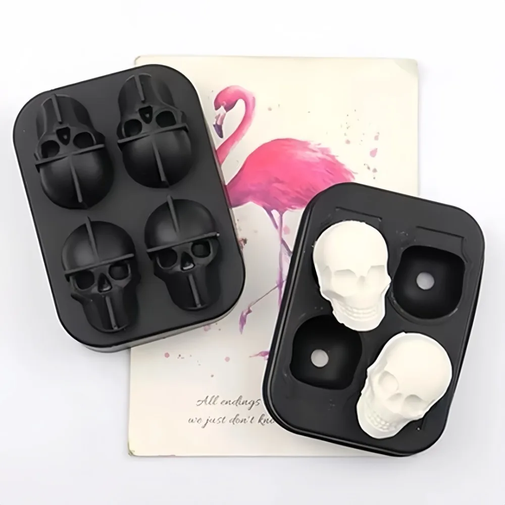 3D Stereoscopic Skull Ice Grid Four Link Silicone Ice Box Halloween Home Party Red Wine DIY Chocolate Soap Mold Kitchen Supplies