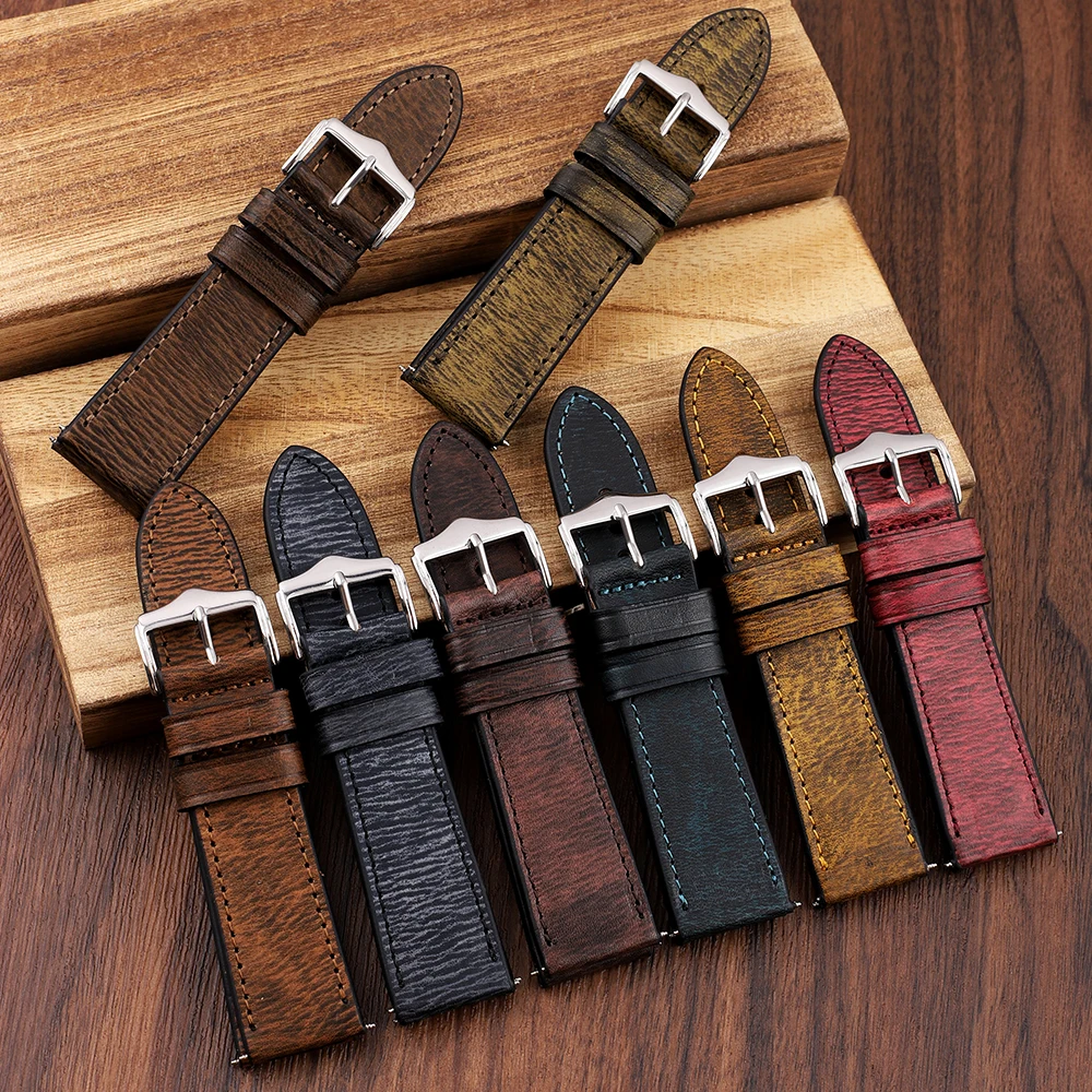 Handmade Vintage Multi-Color Watch Strap - 24mm Premium Leather Band