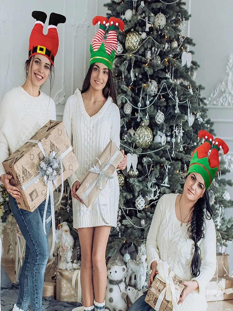 Creative Christmas decorations, funny red leg hats, children's and adults Christmas hats, clown party activities