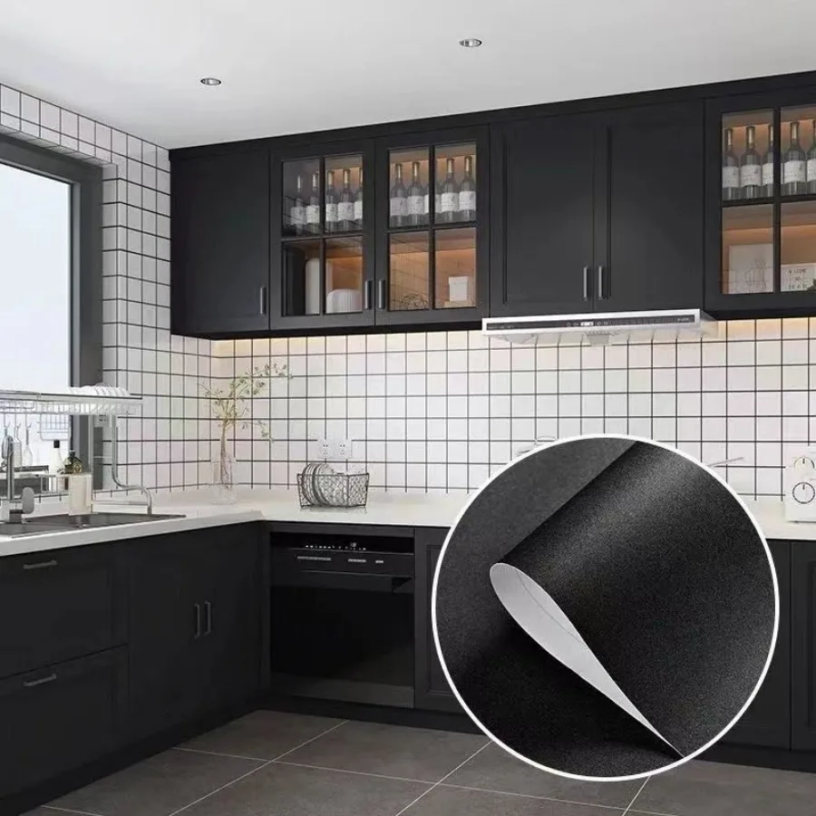 Matte Black Waterproof Thick Vinyl Self Adhesive Wallpaper Muebles Renovation Oil Proof Kitchen Cabinets Armoire PVC Stickers 4
