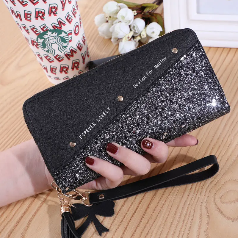 Leather Wristlet Handbag Elegant Tassel Security-Featured Women'S Wallet Spacious Clutch Wallet for Daily Use 2