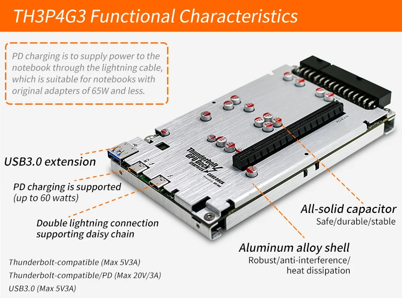 Thunderbolt TH3P4G3 atualizada USB3.0 Extended 60W PD