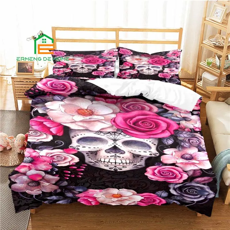 

Color Flower Skull Pattern Duvet Cover Set Bedding for Aldult Kids Bed Set Game Quilt Cover Comforter Cover Bedding Set