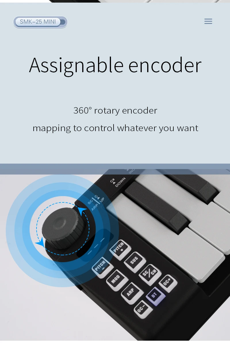 Description Picture 5 of itemM-vave SMK-25 mini MIDI musical instruments keyboard 25 velocity sensitive keys Support wireless/USB connection portable sequenc