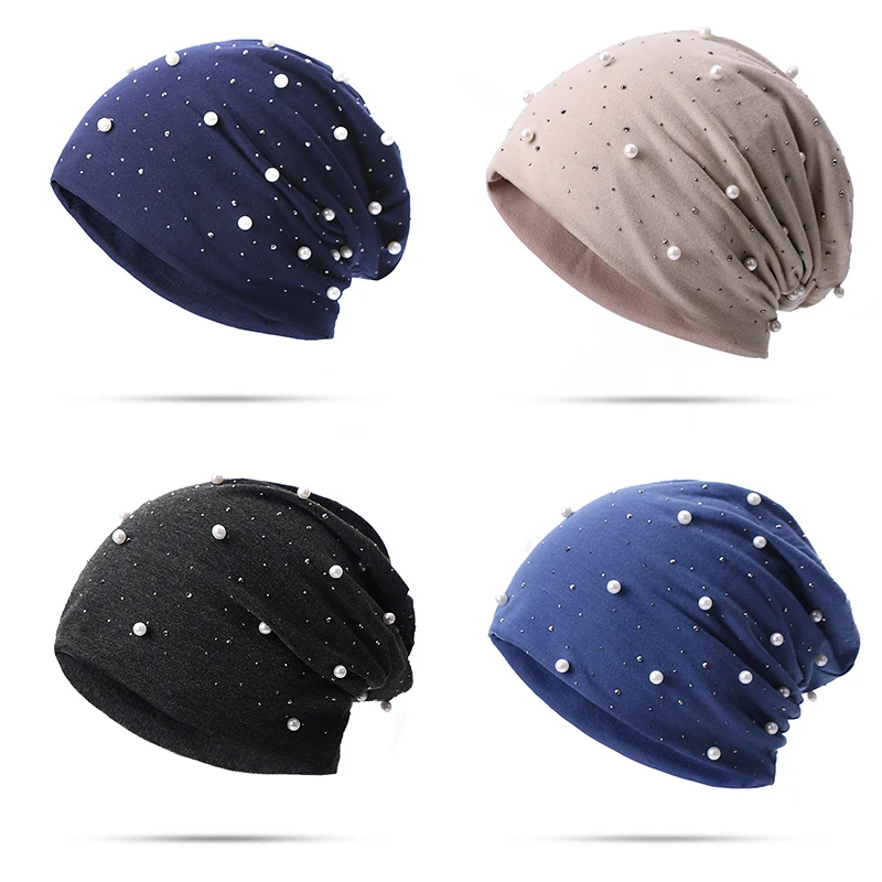 Auumn Winer lämmin pussimainen löysä pipo naiselle, Rhinesone Pearl Pearl -sohva, muokattavat pääkallohatut Casual turban Bonne_voghion.com