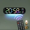 LED Digital Wall Clock Time Temperature Date Display Wall-mounted Adjustable Brightness Colors Remote Electronic Alarm Clock 1
