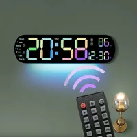 LED Digital Wall Clock Time Temperature Date Display Wall-mounted Adjustable Brightness Colors Remote Electronic Alarm Clock 1