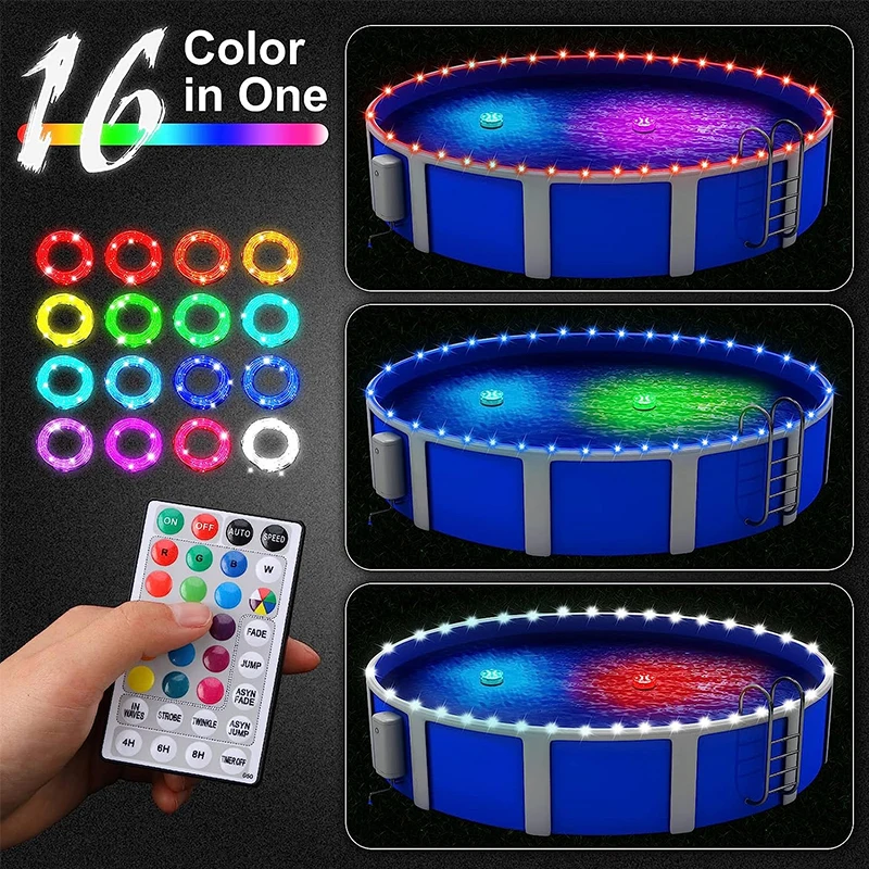 E2 Remote Control LED Pool Lights for Above Ground Ellipse Pool Submersible Pool Waterproof Strip Light Outdoor Color Rope Light