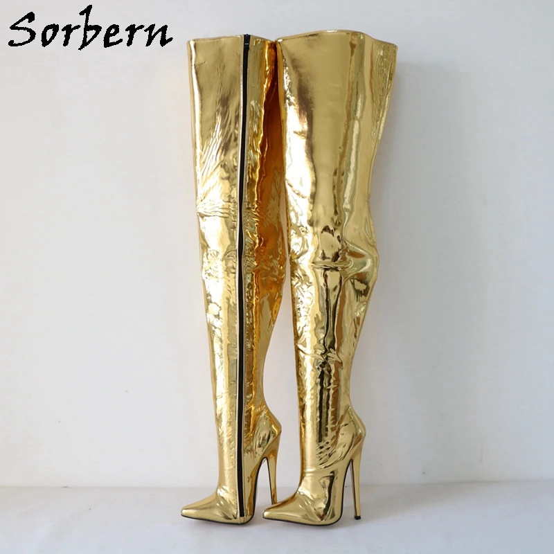 

Sorbern 73Cm-82cm Crotch Thigh High Boots Unisex Thick Shaft 18Cm High Heel Stilettos Pointed Toe Fetish Shoes Custom Super Long