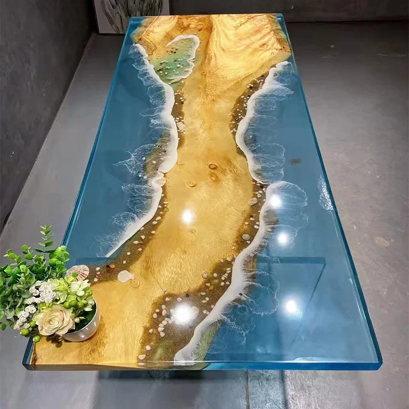 

Epoxy table, river coffee wood plank, tea solid top, walnut large board log waves