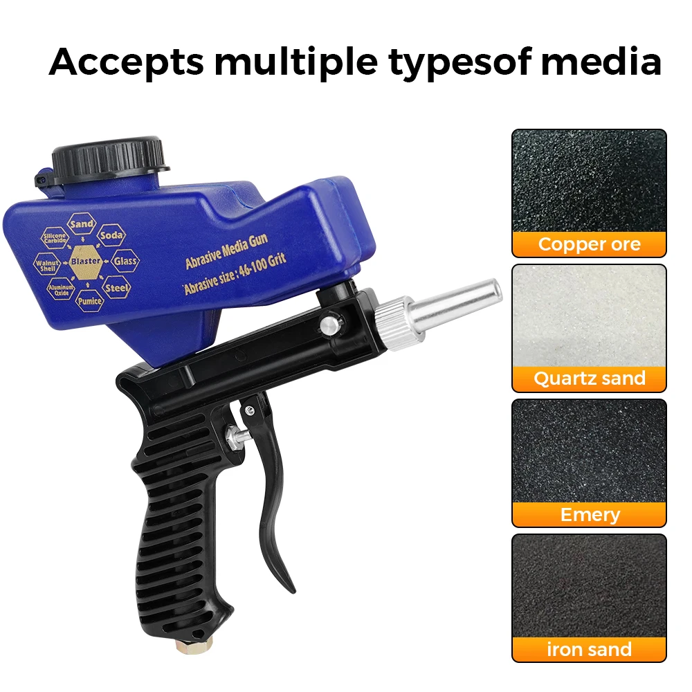 Adjustable Sandblasting Gun 90 Psi Portable Sand Blaster Paint Spray Machine Gravity Pneumatic Small Handheld Blasting Gun Set air sand blasting guns