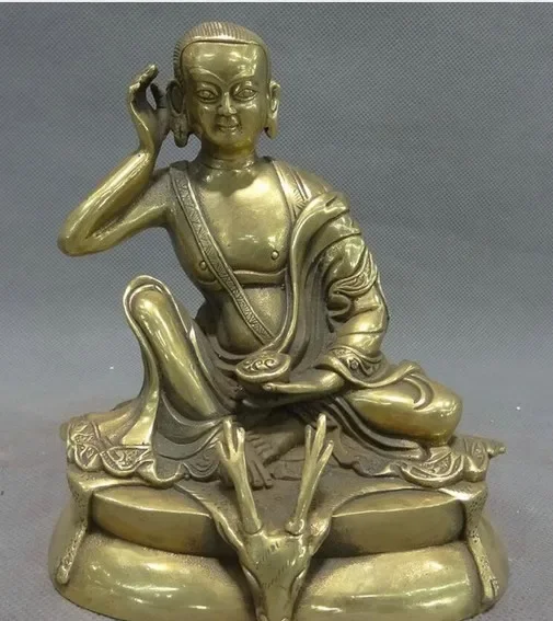 

Tibet Pure Brass Arhat Milarepa Buddha Ride Deer Head Statue Sculpture Set