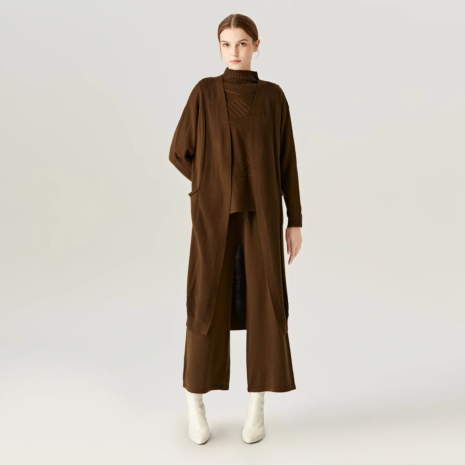 

Autumn And Winter 2022 New Fashion Europe And America Split Yuanbao Needle Splice Long Knitted Women's Cardigan Sweater Coat