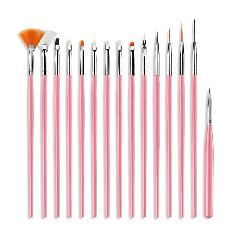 PINPAI 15PCS Nail Brushes Builder Gel Polish Painting Liner Nail Art Draw Print Brushes Set Manicure DIY Dotting Point Tool Kits 5