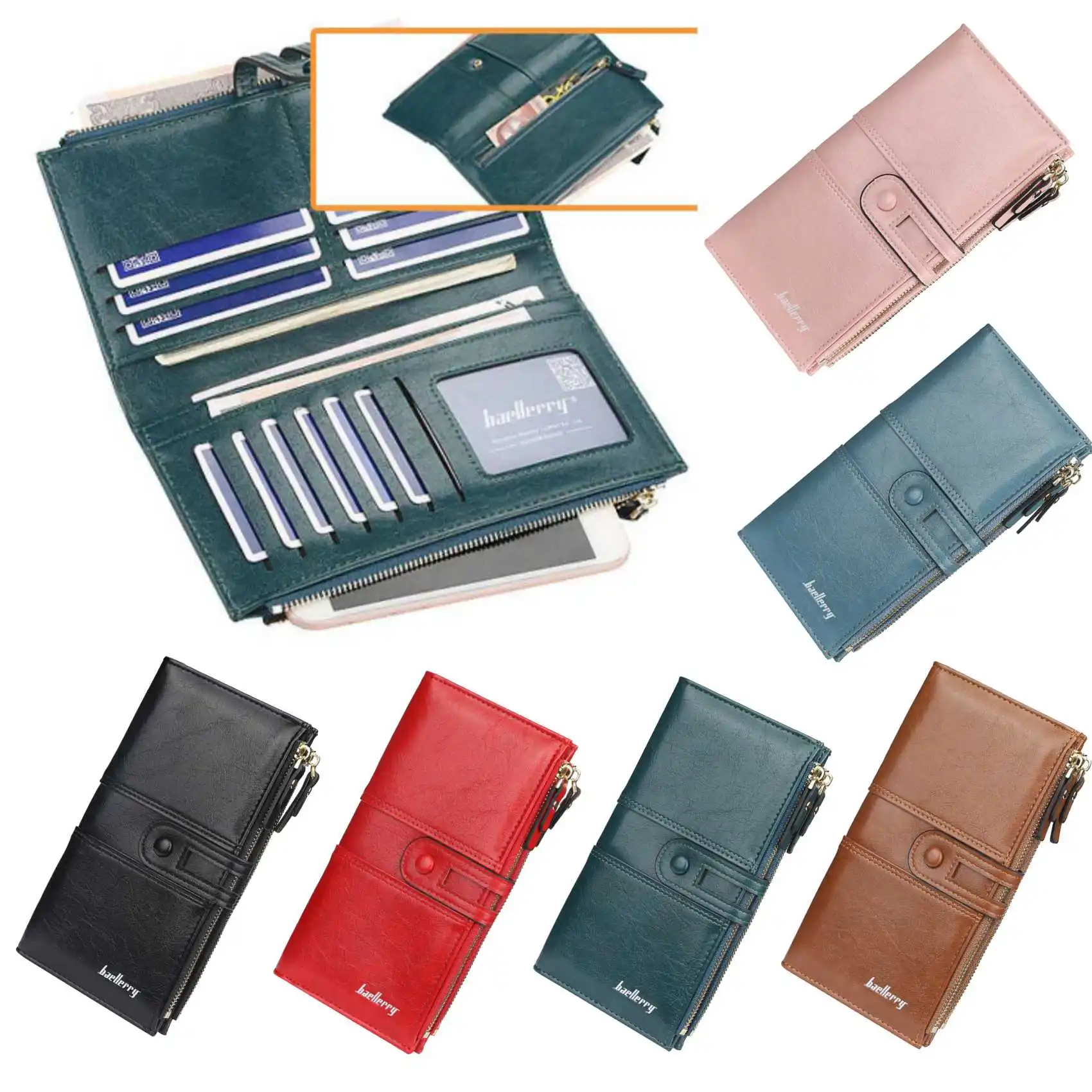 Leather Wallet Coin Purse Credit Card Holder Women Wallet Card Wallet Coin Purse Wallet Zipper Wallets Women Purse Women Coin Purse Large Capacity Double Zipper Buckle Long Leather Wallet for Women