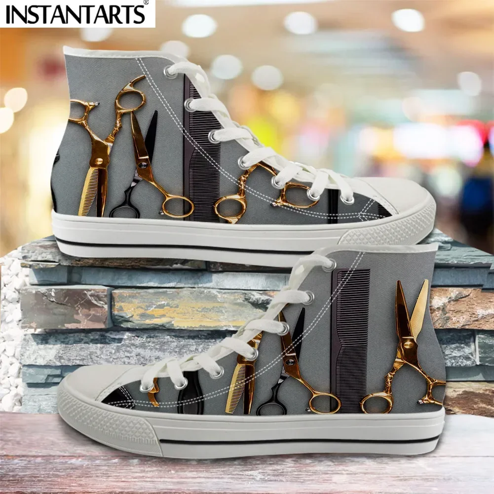 Vulcanized Shoes For Men Barber Accessories 3D Print High-top Canvas Shoes Male Breathable Casual Lace Up Sneakers