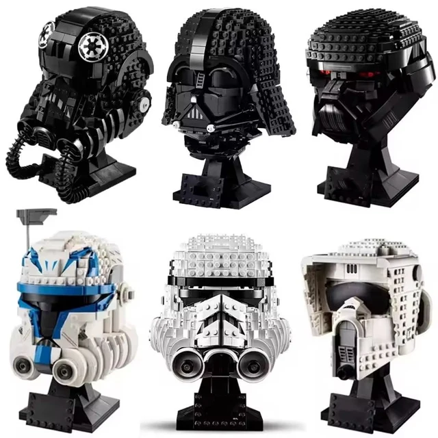Space War Helmets Luke Skywalker TIE Fighter Pilot Building Blocks Darth Vader The Mandalorian Helmet Model Bricks Toys Boy Gift 2