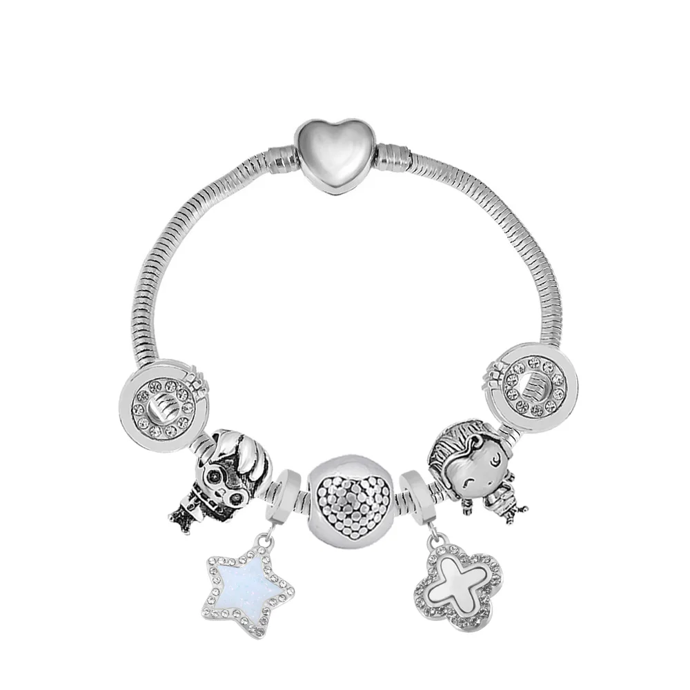 Siver Color Snake Bone Chain Women's Stainless Steel Bracelet DIY Disneyer Charm bat Beaded Pendant  Wedding Party Holiday Gift