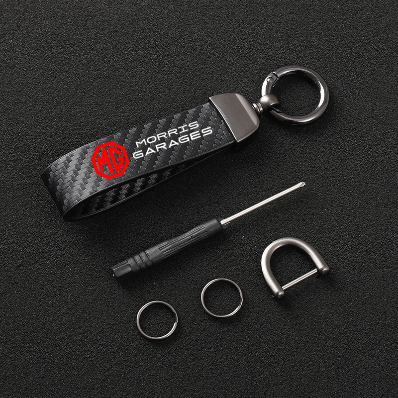 

Leather Carbon Fiber Car Rings Keychain Zinc Alloy Keyrings For MG 3 5 6 ONE ZS EZS GS Model Auto Accessories