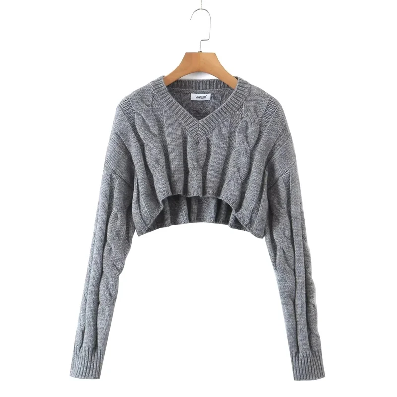 Women Super Cropped Cable Knitted Jumper