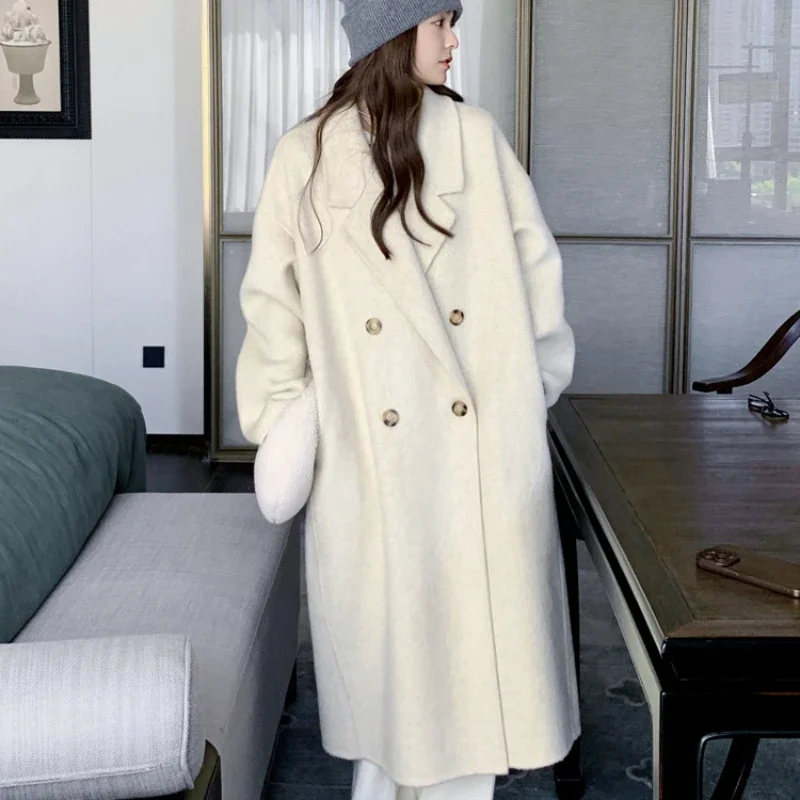 High-End Women Woolen Coat Long Below The Knee Loose Large Size Wool Outcoat Autumn Winter Female Temperament Leisure Outwear