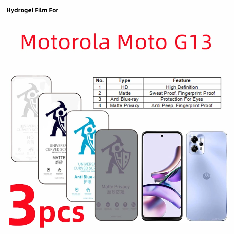 3Pcs Hd Hydrogel Film Per Motorola Moto G13 Pellicola Salvaschermo Opaca Per Motorola Moto G13 Eye Care Pellicola Protettiva Opaca Anti Spia