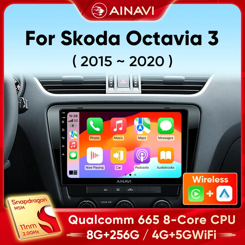 Ainavi-Autoradio Android Auto Carplay sans fil, WiFi, DSP, BT, Skoda Octavia 3, limitation 2014, 2015, 2016, 2017, 2018 1